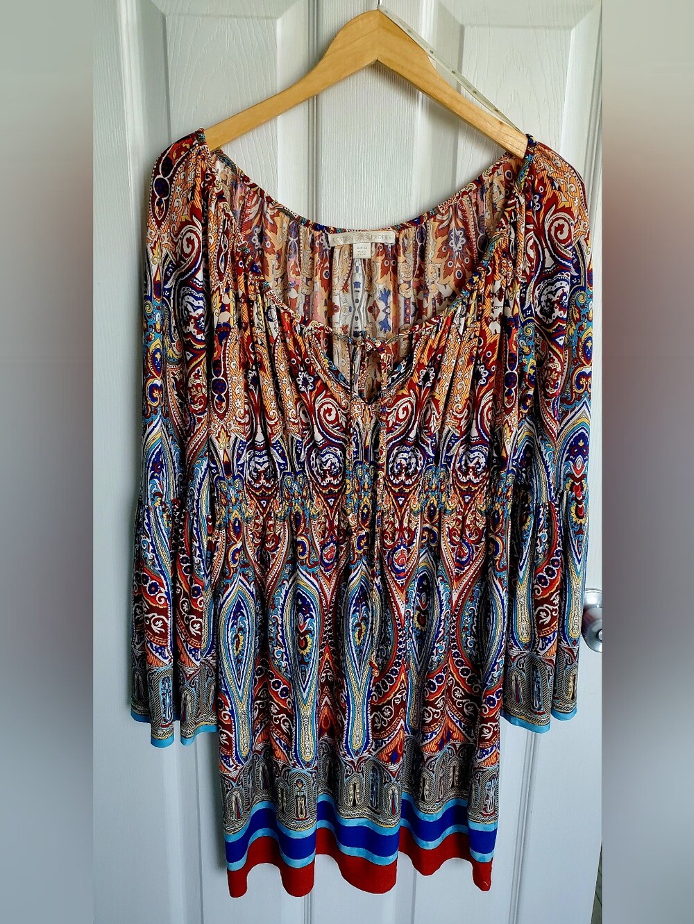 Boston Proper Women's Paisley Boho Knee Length Bell Sleeves Size 12 Dress